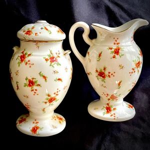 1920s Antique Moriyama Mori-machi Pitcher & Hair Pin Holder Hand Painted Set
